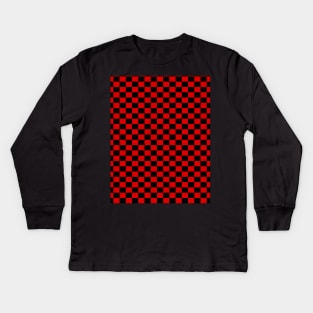 Checkered Red And Black Kids Long Sleeve T-Shirt